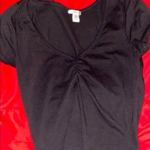 Bundle 3 for 15% off! Black v neck ruched crop top